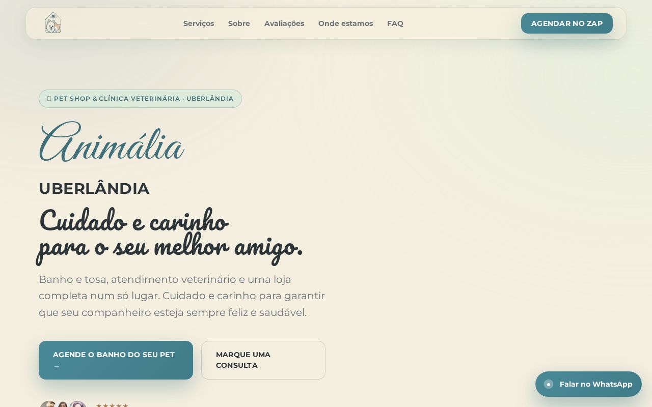 Página do site Animália Uberlândia